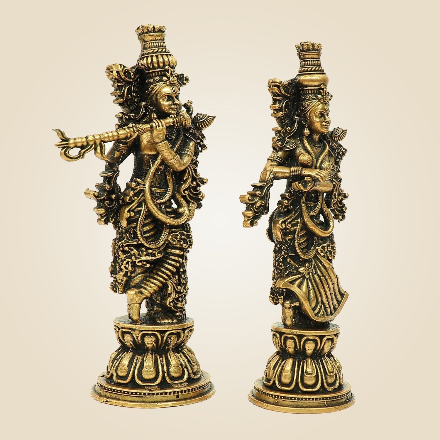 Superfine Radha Krishna Bronze Idol – South Indian Divine Couple Murti 4.75"