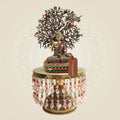 10.5" Brass Buddha Statue with Jewellery Stone Work on Chowki Decor - Luxeartisanship