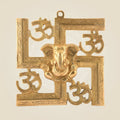 8″ Brass Ganesha Wall Hanging – With Swastik & Om Symbols for Auspicious Decor