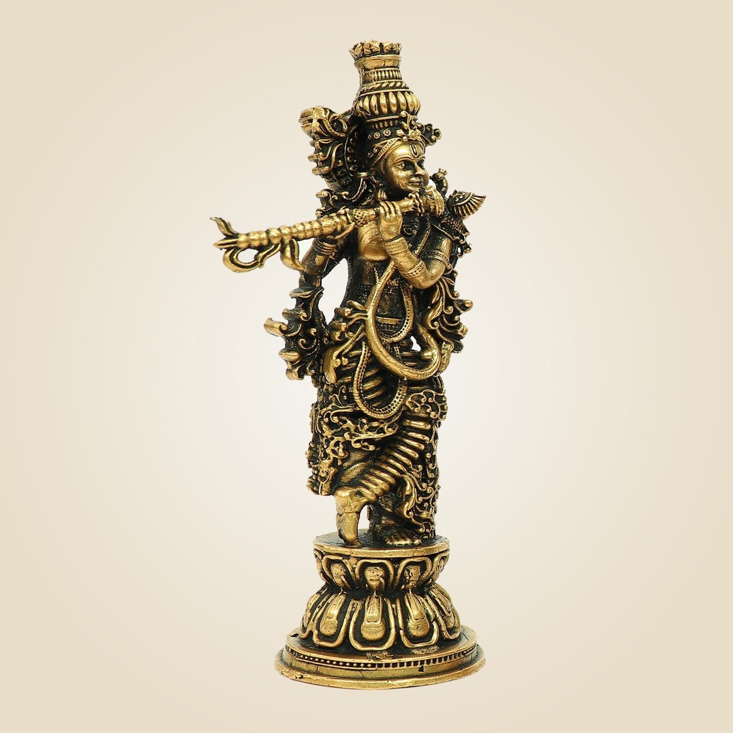 4.75" Krishna Bronze Idol – South Indian Divine Murti for Mandir