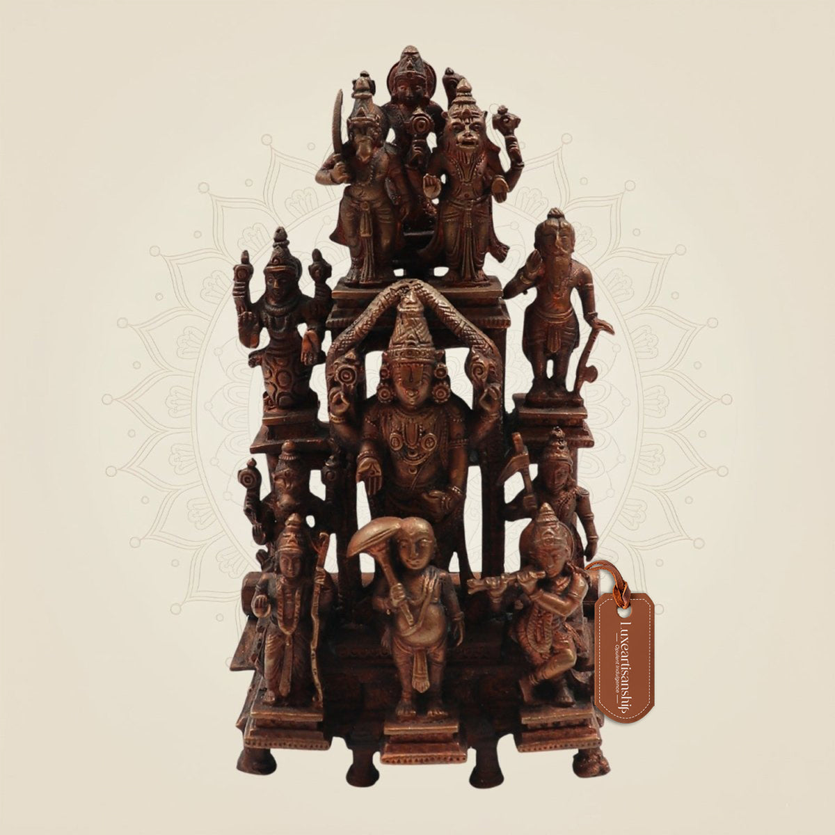 7.75" Copper Dashavatara Vishnu Idol – Handcrafted Statue with Tirupati Balaji at Center