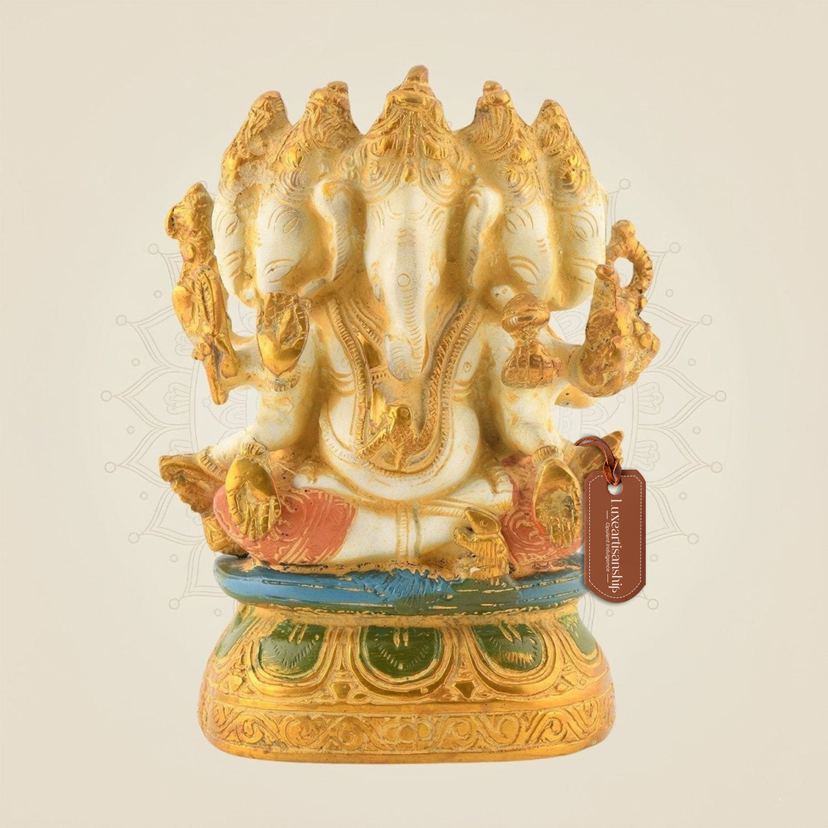 Panchmukhi Ganesha Idol – 8" Mud Finish Brass Statue for Home & Office