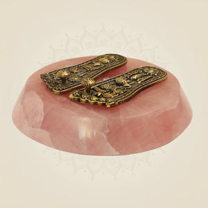 1.25" Brass Sacred Charan Paduka on Stone Base – Spiritual Vastu Decor - Luxeartisanship
