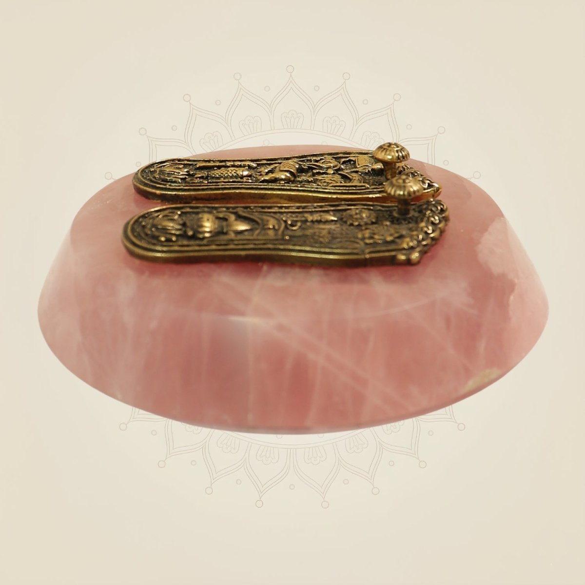 1.25" Brass Sacred Charan Paduka on Stone Base – Spiritual Vastu Decor - Luxeartisanship