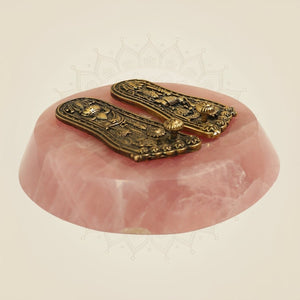 1.25" Brass Sacred Charan Paduka on Stone Base – Spiritual Vastu Decor - Luxeartisanship