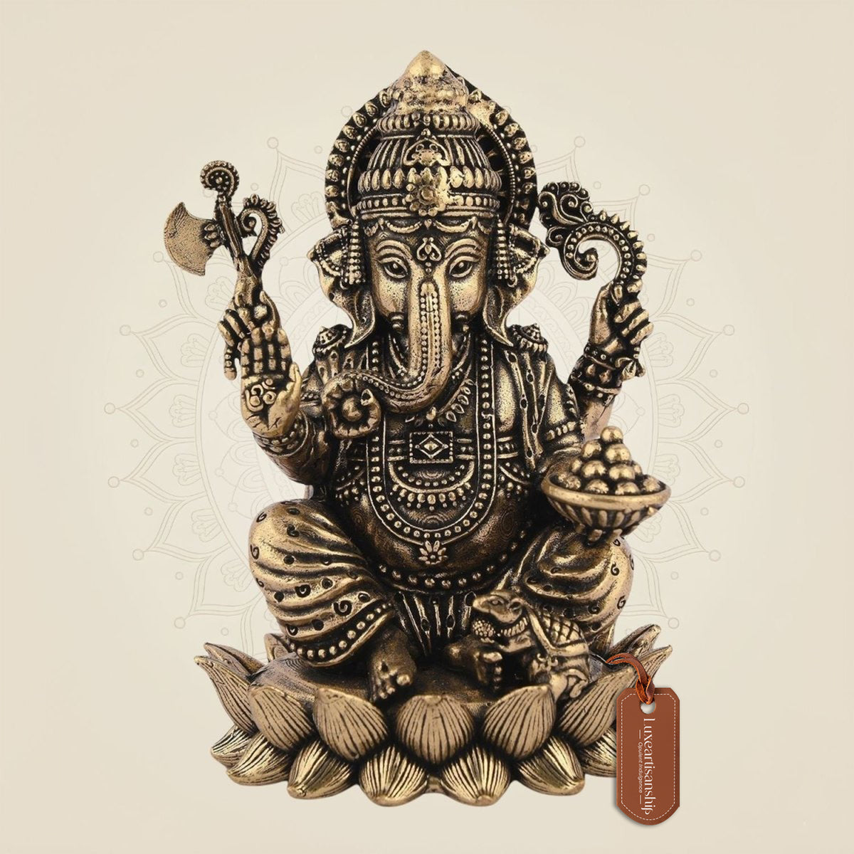 Chaturbhuj Ganesha Brass Idol – 3" Handcrafted Artisan for Home Decor