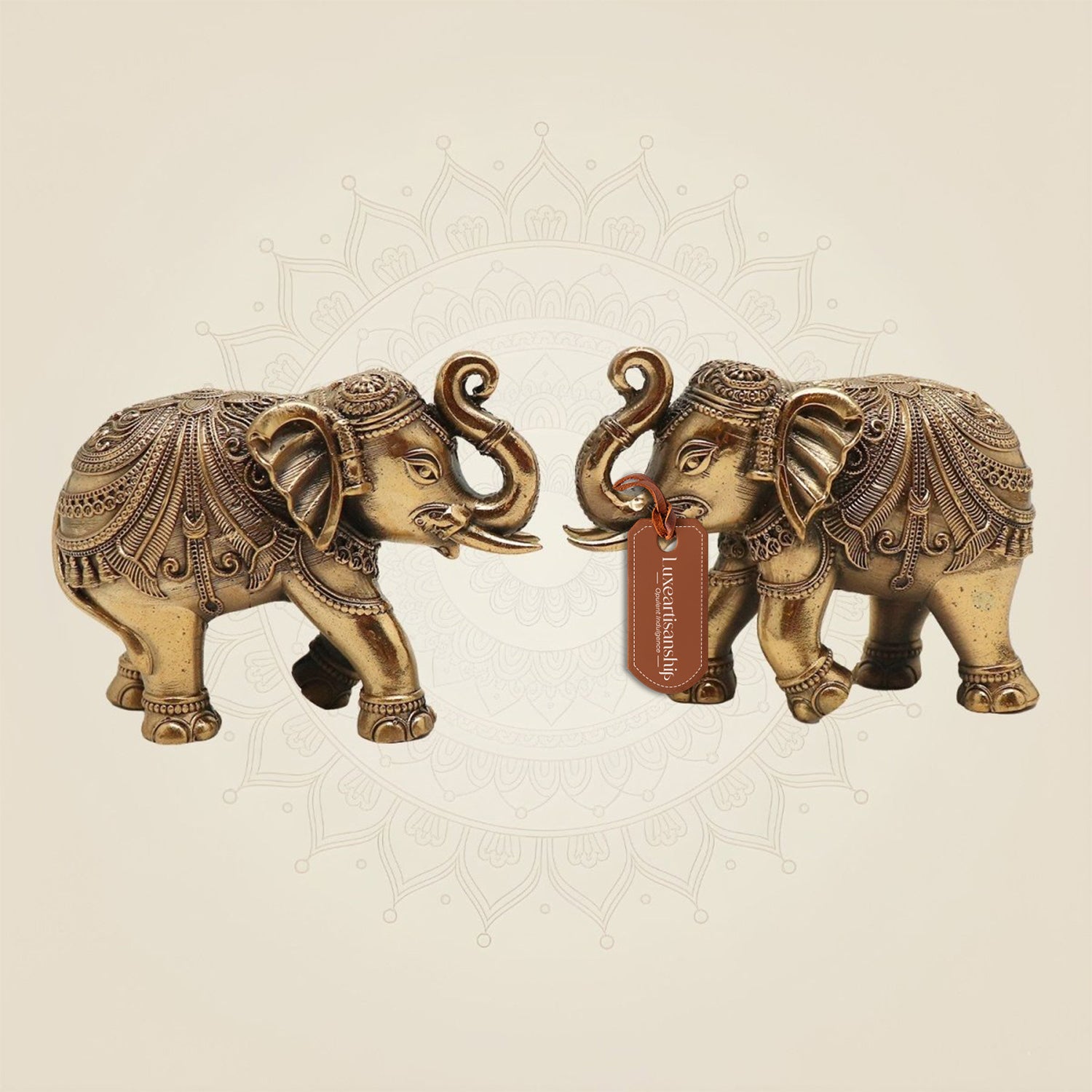 Pair of 4" Brass Elephants – Lucky Trunk-Up Figurines for Home Décor
