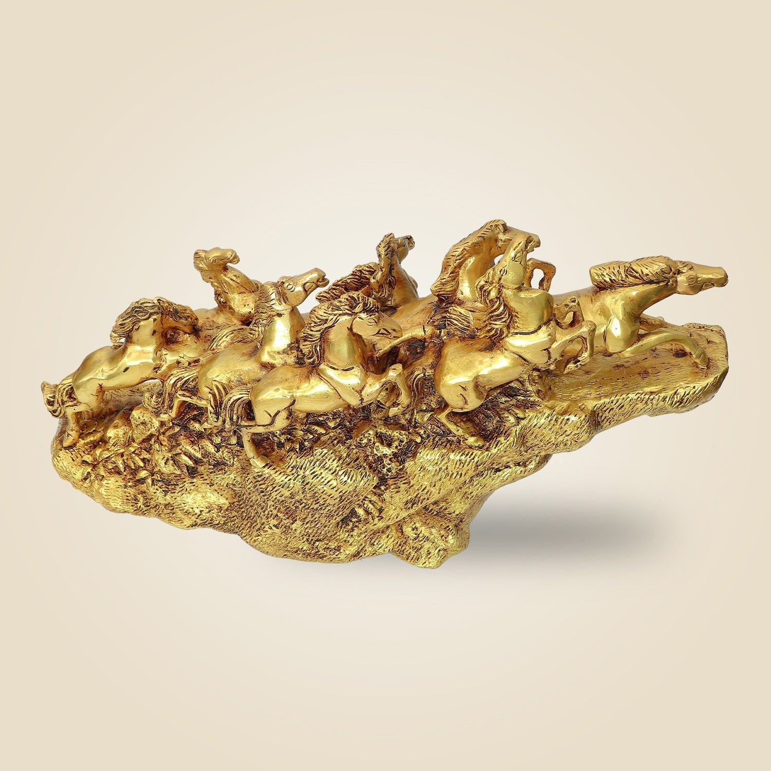 Elegant Vastu Horse Statue 10.5" – Handcrafted Golden Decor for Wealth & Success