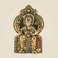 Chaturbhuj Ganesha Seated on Singhasan - 4" Brass Statue for Vastu & Spiritual Decor