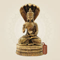 Serene Brass Buddha under Naga Hood – Spiritual Idol for Home & Temple 7.75"