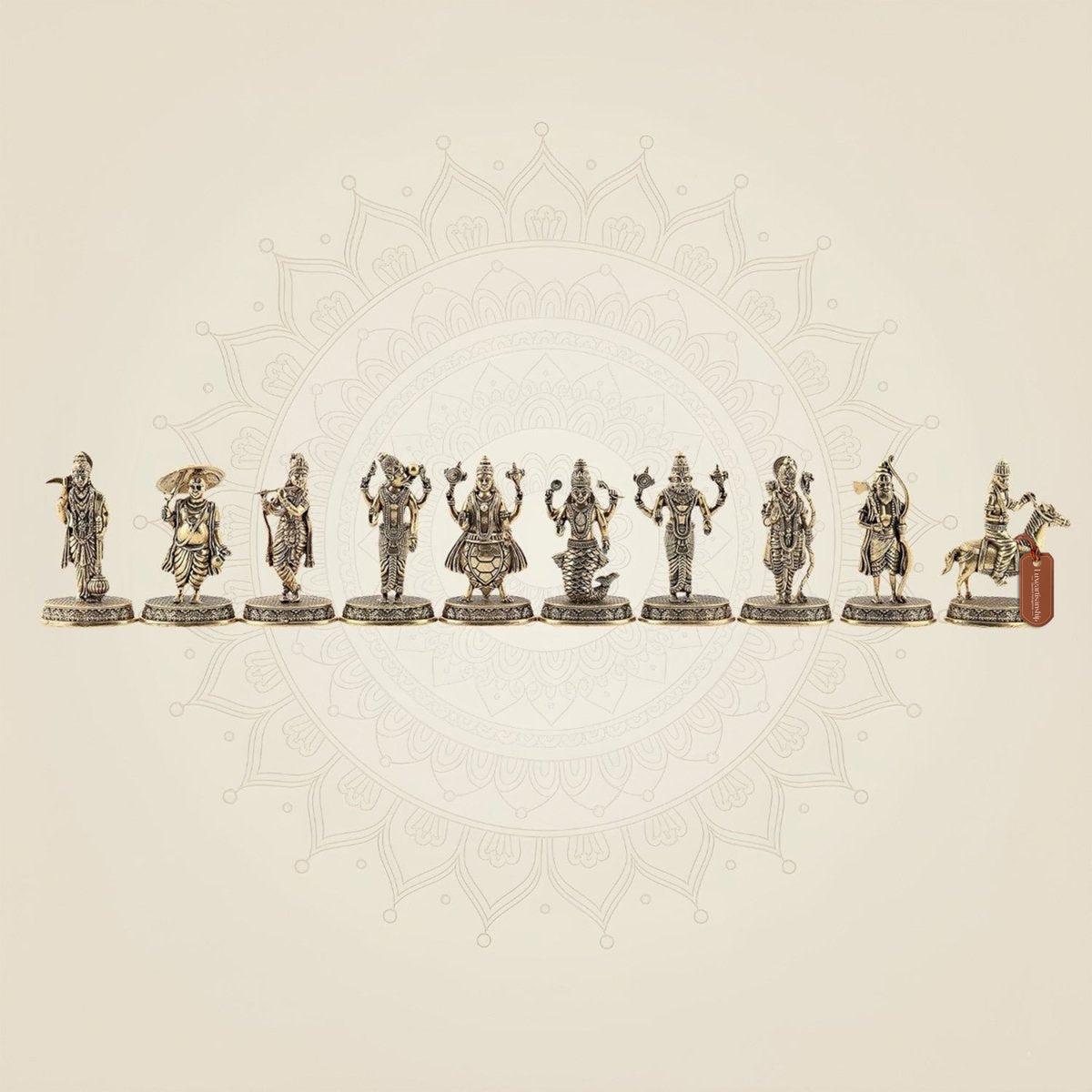 Dasavatharam Brass Set – 10 Avatars of Vishnu, Handcrafted Miniature Statues 2.5″
