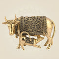 Handcrafted Brass Kamdhenu Cow with Calf Idol 2.5" - Auspicious Statue for Wealth, Peace & Home Temple Décor