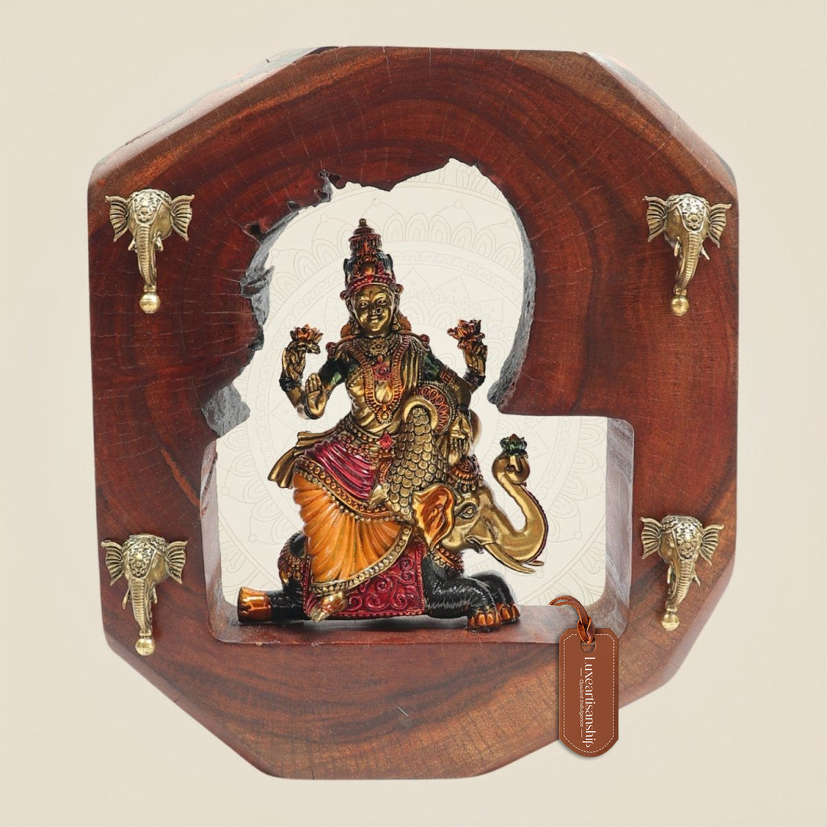 Lakshmi Maa with Elephant Wooden Frame 10.25"