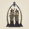 Grand Brass Radha Krishna Idol with Pillars & Bell 44.5" – Golden Brown Finish