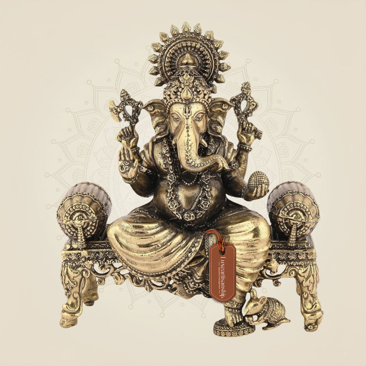 Ganesh Idol on Singhasan – 4.5" Handcrafted Pure Brass Murti, Lightweight Home Decor