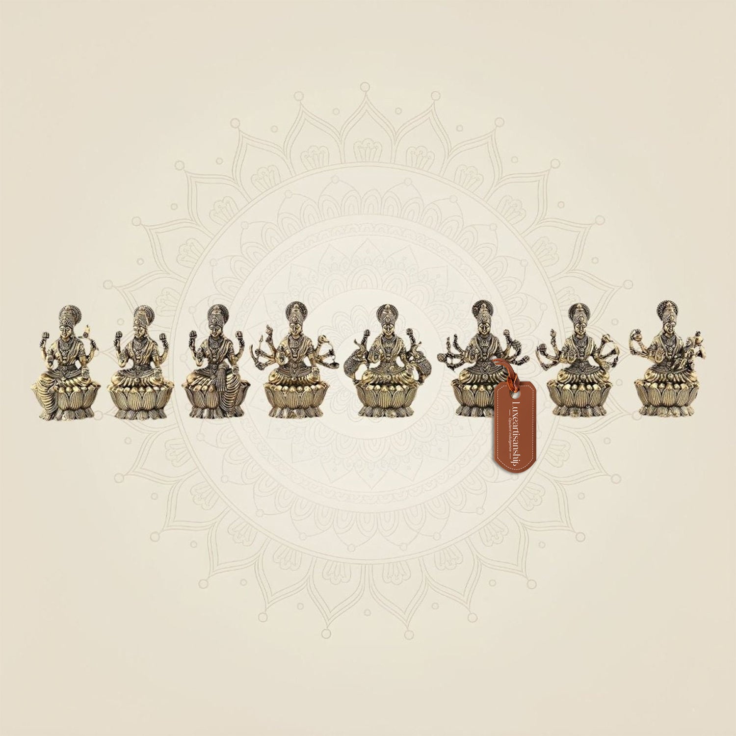 Brass Ashtalakshmi Idol Set – 8 Goddess Statues with Lotus Base 3" Each