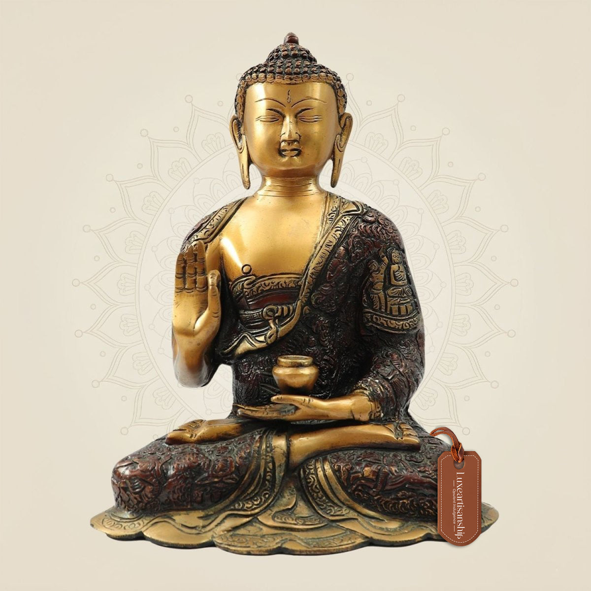 Brass Tibetan Medicine Buddha Idol – Unique Healing Spiritual Statue 11.5"
