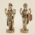 5" Brass Lakshmi Vishnu Idol - Elegant Lotus Base Murti for Puja & Decor