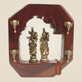 Radha Krishna Murti Brass in Hexagon Wooden Frame with Elephant 10"