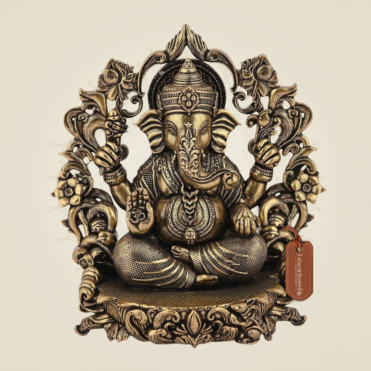 Chaturbhuj Ganesha with Darbaar Idol – 3.75" Handcrafted Brass Murti