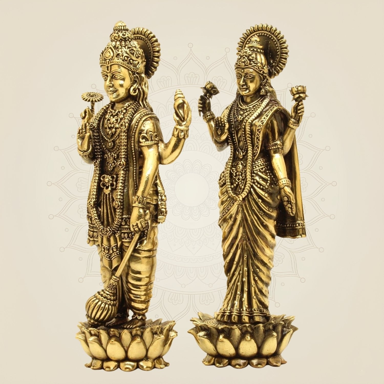Brass Lakshmi Narayan Idol 10.5″ – Superfine Standing Vishnu Lakshmi Statue