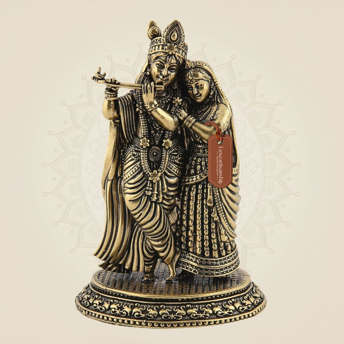 Radha Krishna Leela Brass Idol 5.25" – Handcrafted Murti for Ritual & Divine Gifting