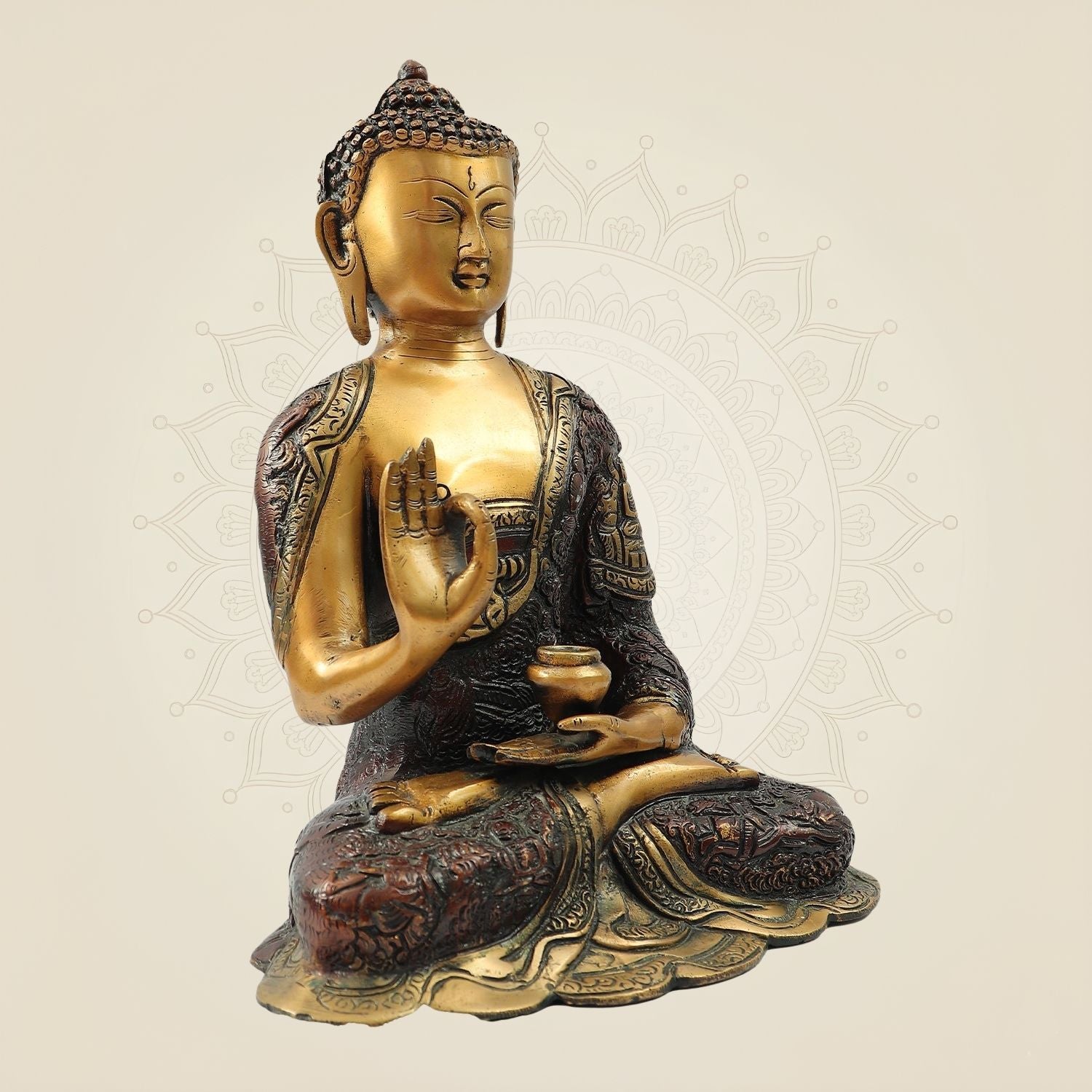 Brass Tibetan Medicine Buddha Idol – Unique Healing Spiritual Statue 11.5"