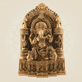 Brass Ganesha as Musician with Lakshmi & Saraswati – Royal Seated Idol 17.5″