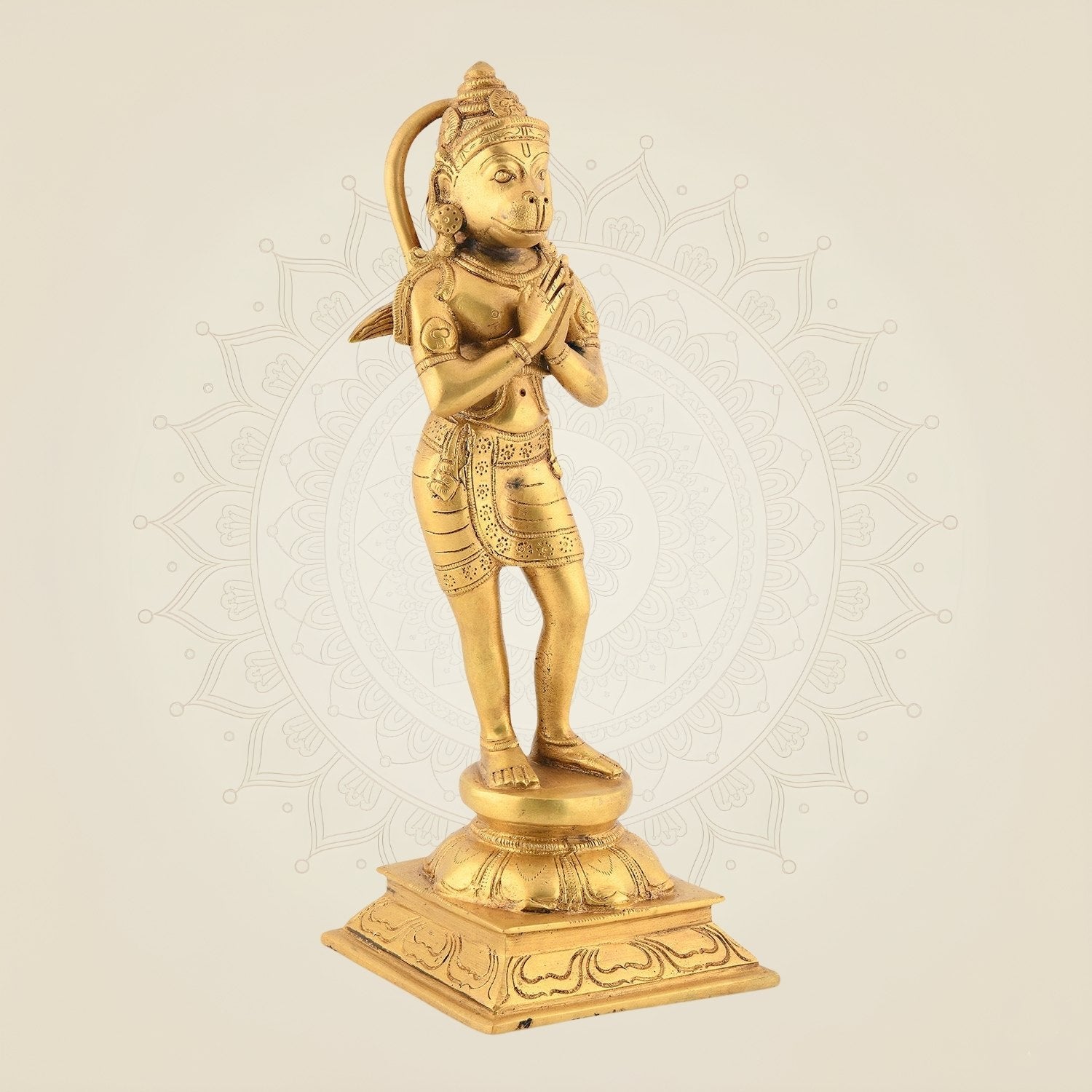 Lord Hanuman in Pious Posture Statue 11.75" | Handcrafted Natural Brass Divine Idol for Safety