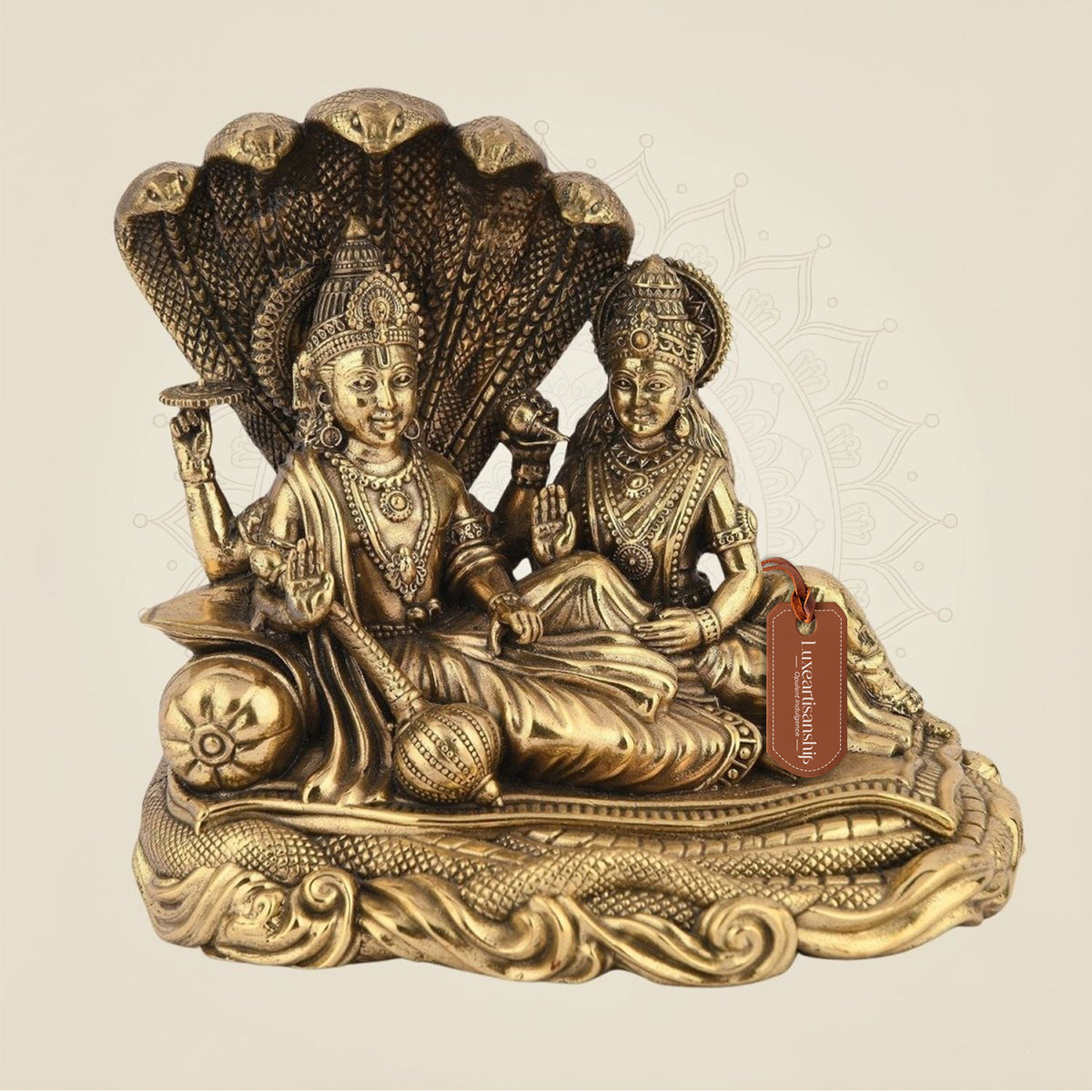 Lakshmi Narayan Brass Idol 3.75"– Seated on Sheshnag Lightweight Statue