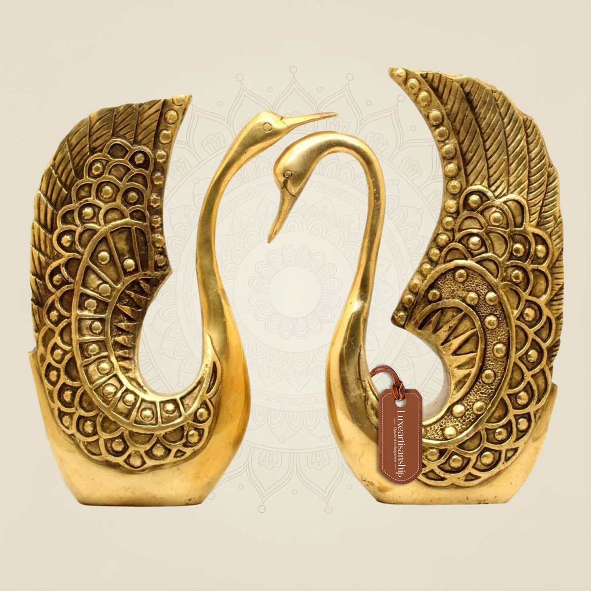 Pure Brass Swan Statues in Pair – 9.75 Inch Graceful Figurines for Home & Office Décor