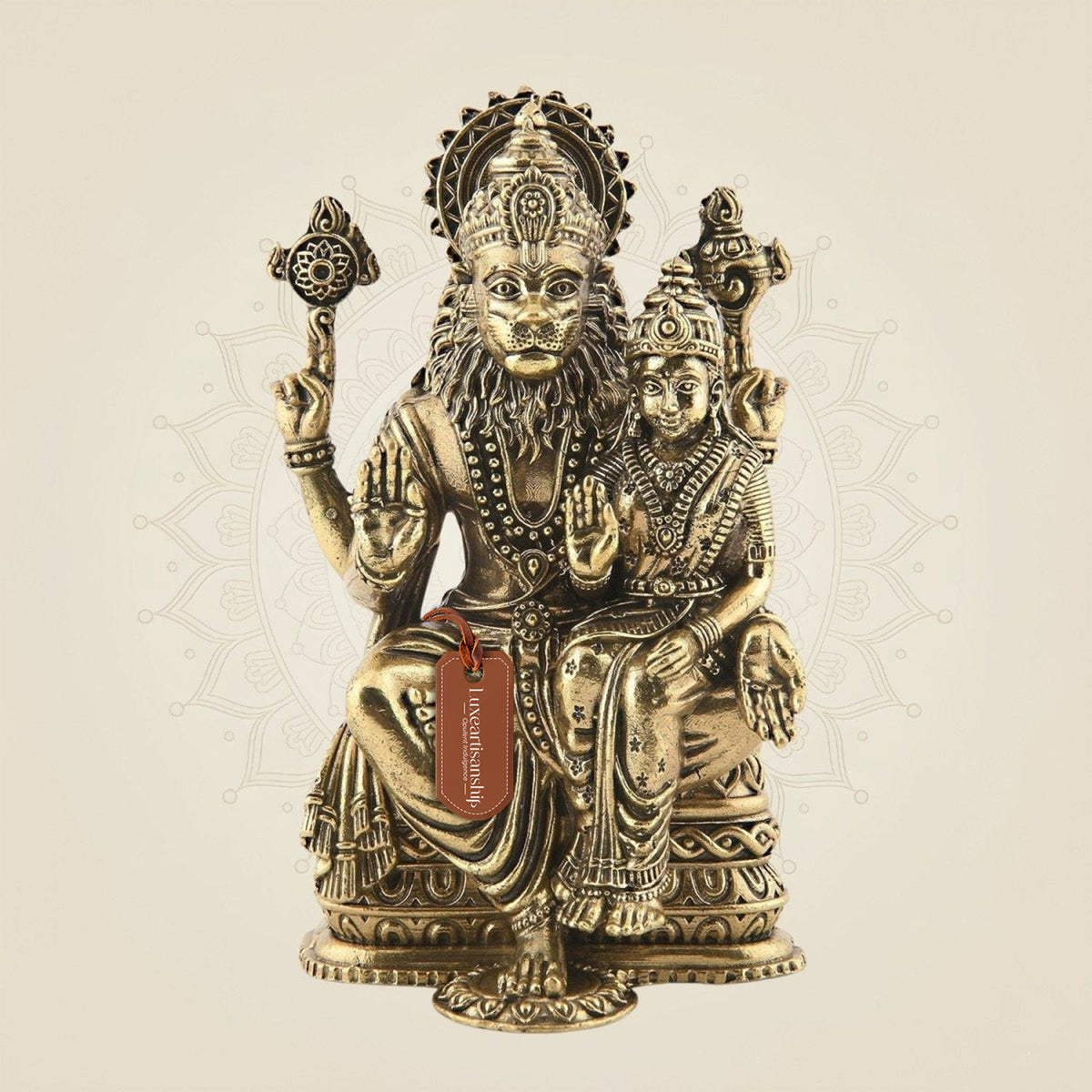 Brass Narasimha with Lakshmi Idol 4" – Handcrafted Superfine Divine Murti for Worship