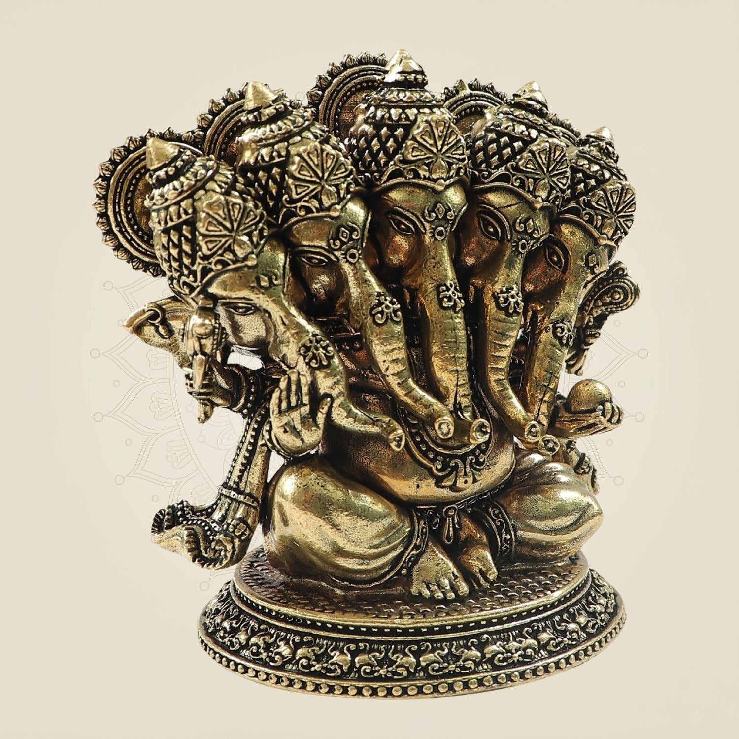 Elegant Panchmukhi Ganesh Brass Statue with Oval Base - 4.25"