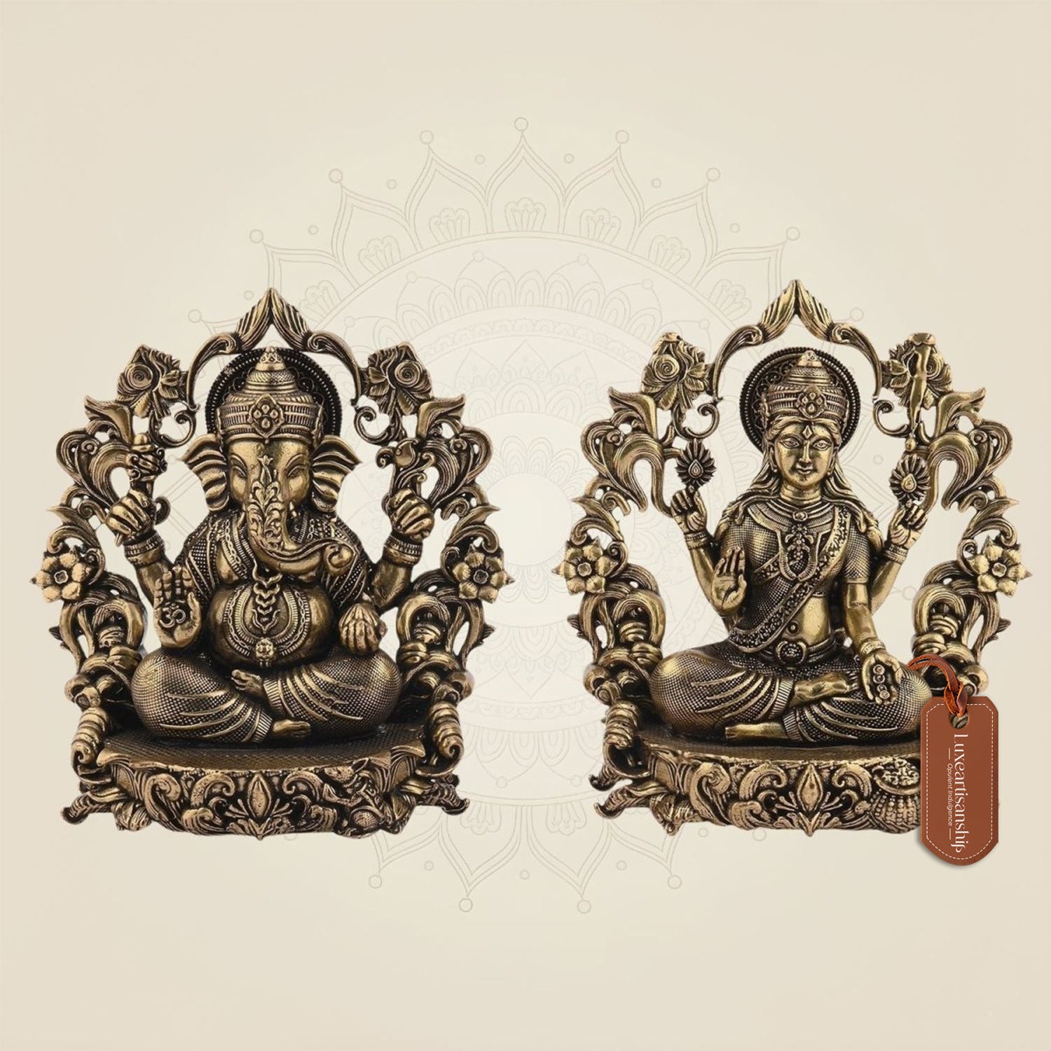 Laxmi Ganesh with Darbar 3.75" Brass Idol – Superfine Lightweight Artisan Craft