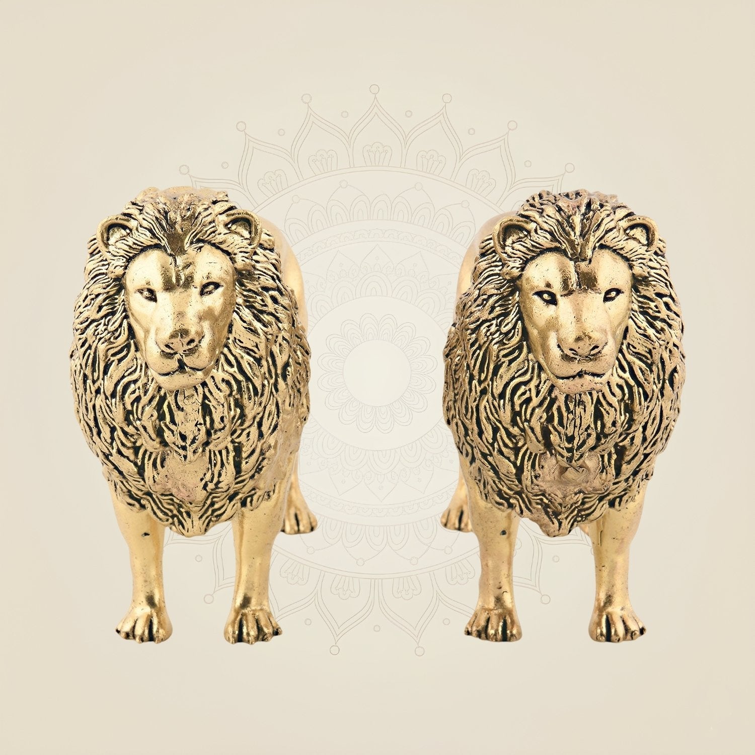Regal Lion Pair Brass Figurine – 3.75" Handcrafted Idol Vastu Décor for Home, Office & Gifting