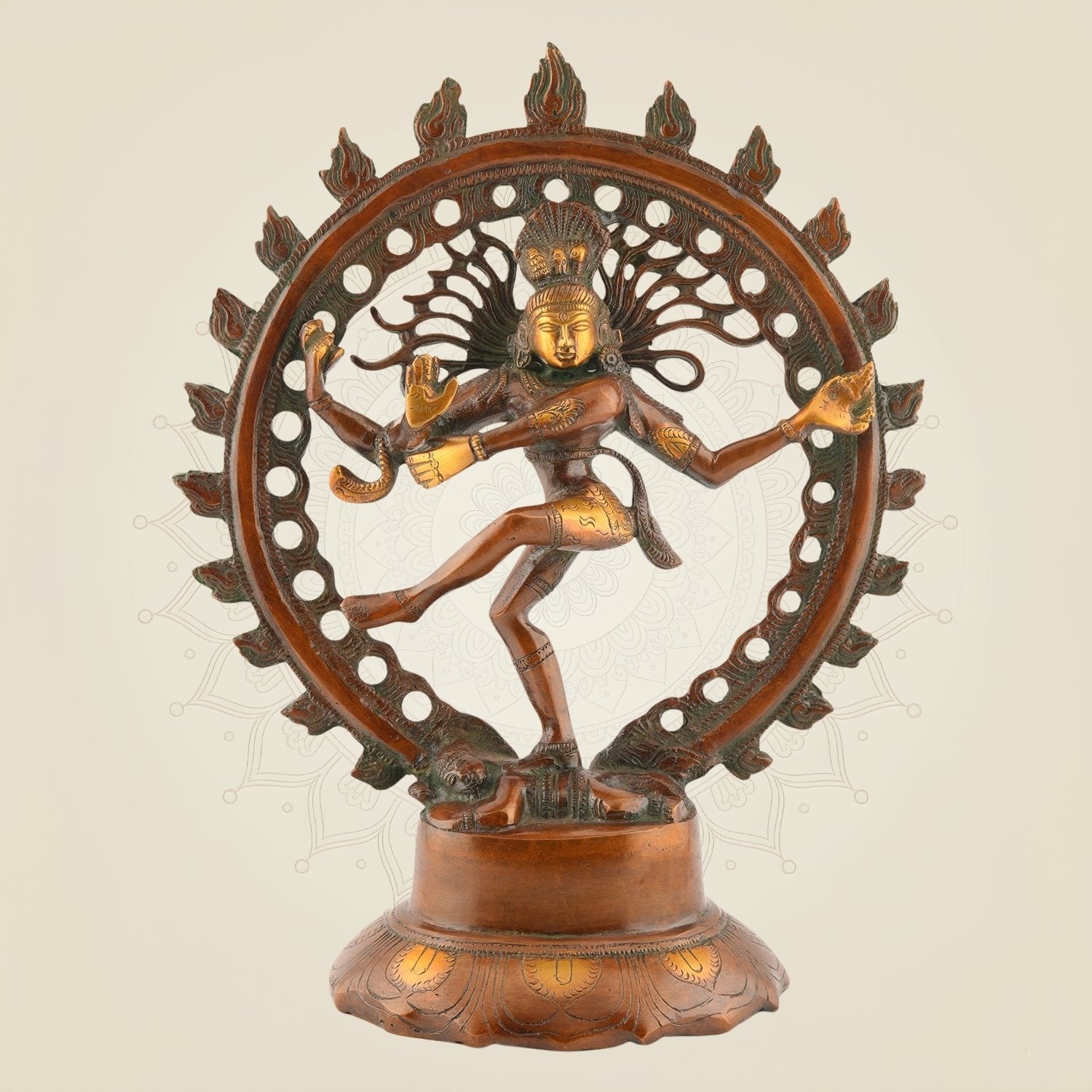 14″ Pure Brass Nataraja Idol – Dancing Shiva Statue with Butter Polish Finish