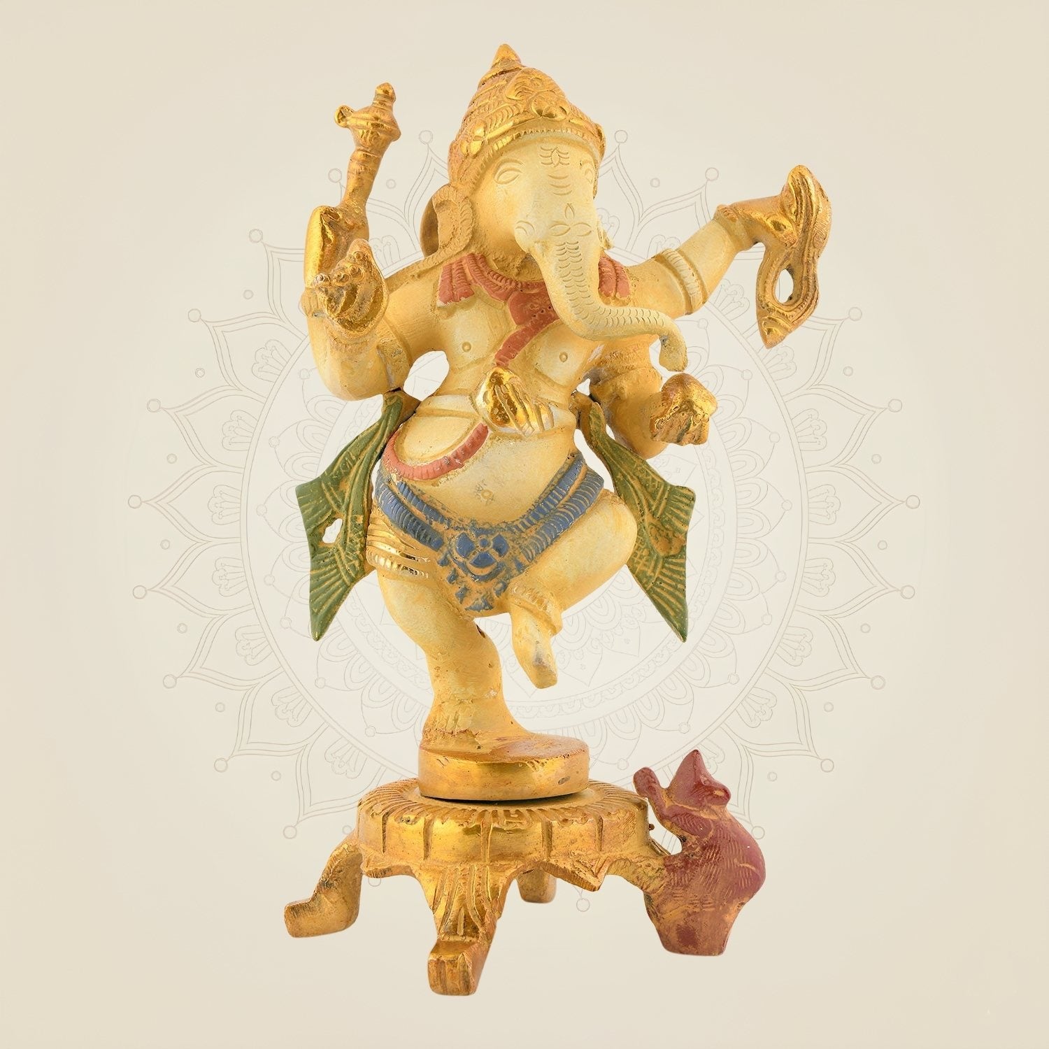 Multicolor Nritya Ganesha Idol 7.25″ – Handcrafted Brass Dance Form Statue