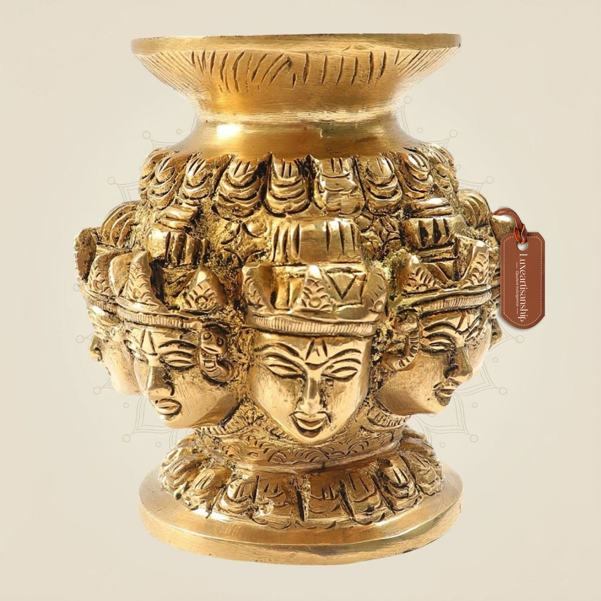 Heritage Artwork Brass Ashta Face Kalash 3.35"- Traditional Ashtalakshmi Puja Pot