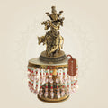 Brass Krishna with Cow on Chowki Showing Divine Cow Connection 12"