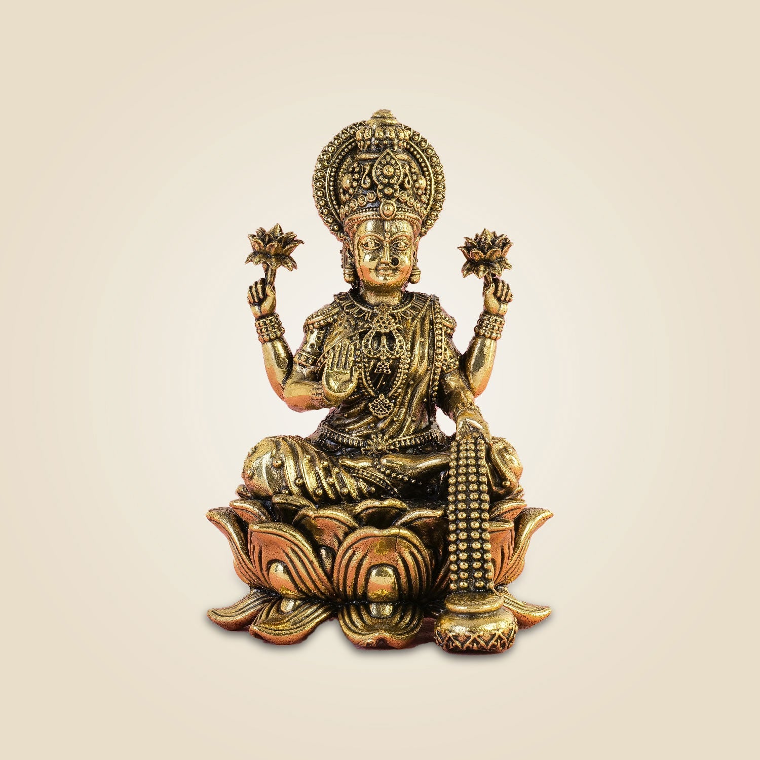 Goddess Lakshmi Idol 5" Handcrafted Excellent Brass Murti
