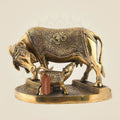 Kamdhenu Cow with Calf on Base – 6" Pure Brass Handcrafted Artisan Idol
