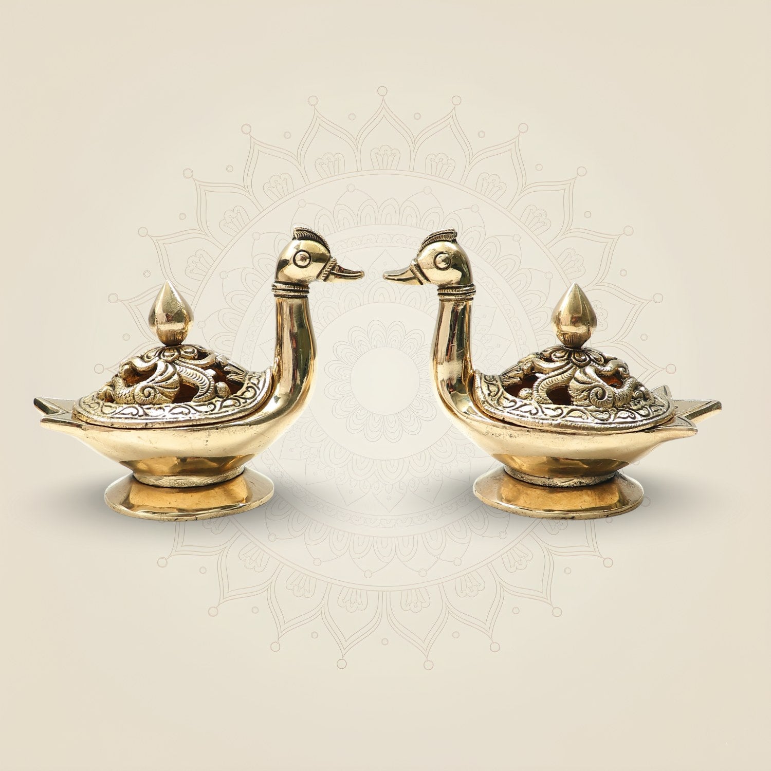 Brass Swan Dhoop Dani Stand Set of 2 – Gugal Burner for Pooja & Mandir Use