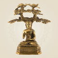 12" Brass Lord Buddha • Seated Under Bodhi Tree • Meditation Decor Idol