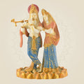 Radha Krishna with Flute – 10.25" Standing Mud Finish Multicolor Brass Idol