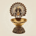 Brass Peacock Diya 4"– Handcrafted Oil Lamp for Hindu Rituals and Festive Décor
