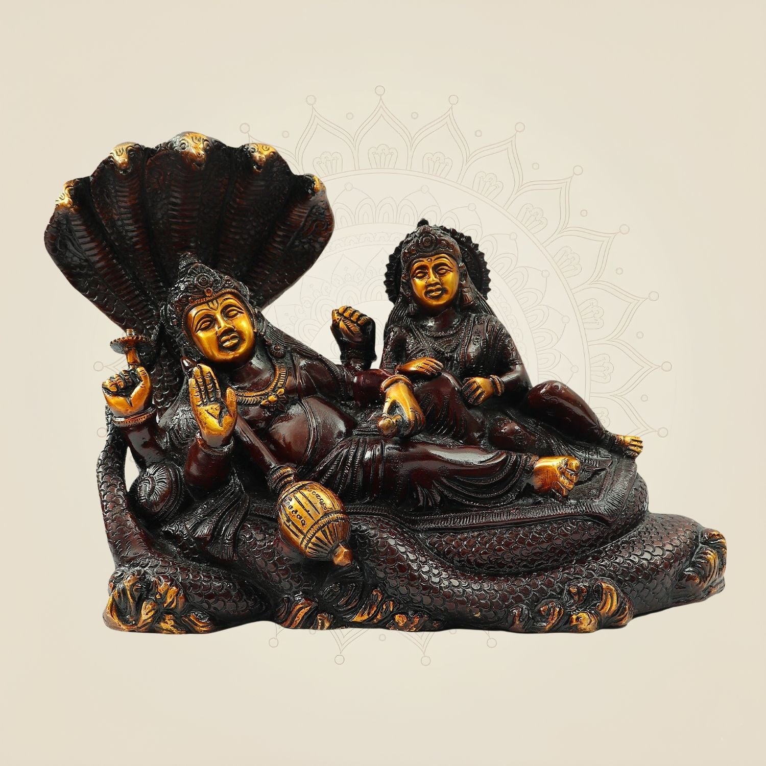 Handcrafted Brass Vishnu Laxmi Statue on Sheshnag – 9.5 Inch Idol