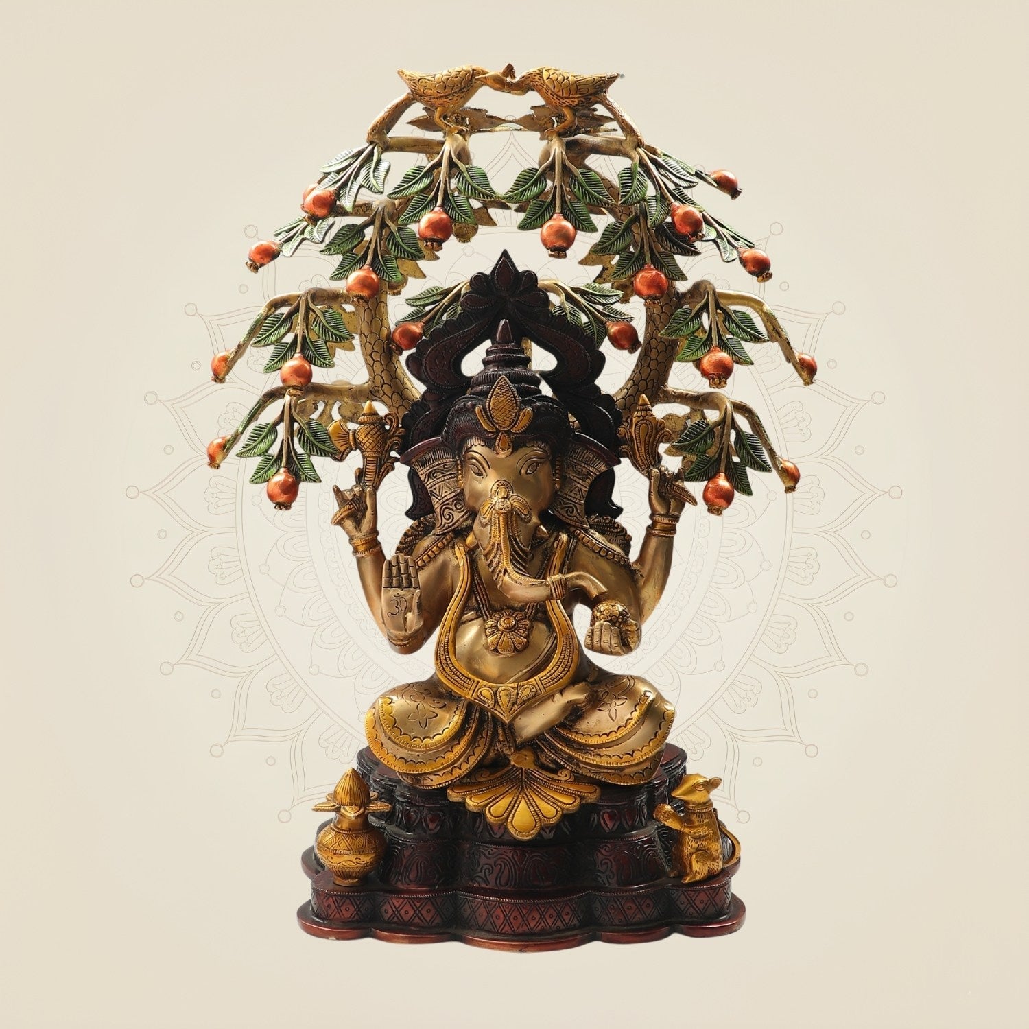 Brass Ganesha Under the Tree Idol