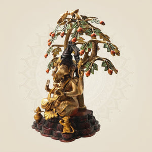Brass Ganesha Under the Tree Statue