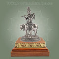 Krishna with Cow Idol 6.75" on Wooden Base Silver Finish Handcrafted
