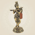 Lord Krishna with Peacock Idol- 6.5" Pure Brass Sculpture For Gift & Home Positivity